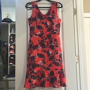 Banana Republic Coral Floral Ruffle-Hem A-Line Dress Perfect for Kentucky Derby